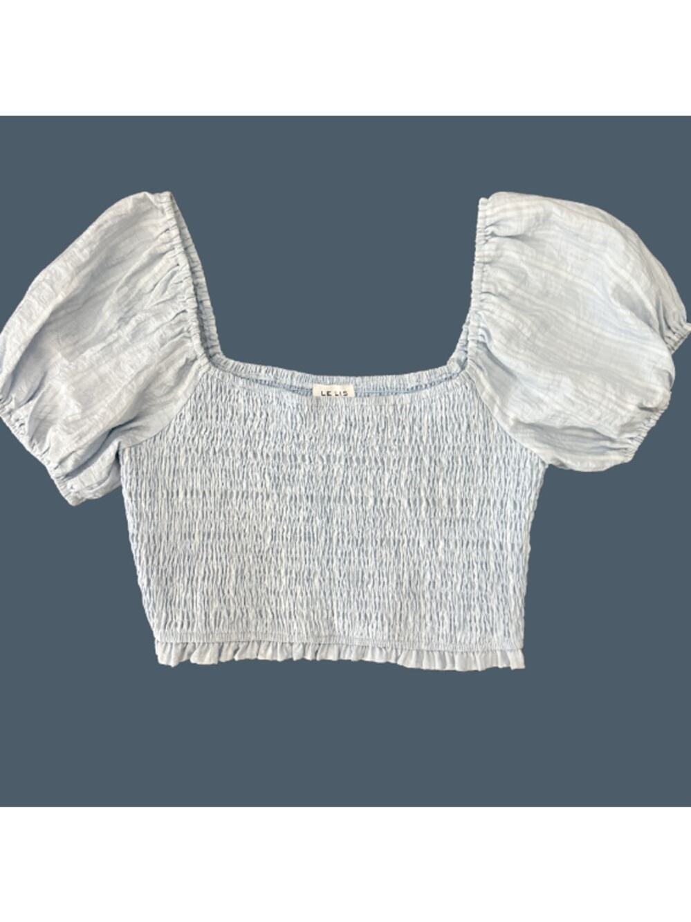 Le Lis Collection Light Blue Smocked Puff Sleeve Crop Top Square Neck